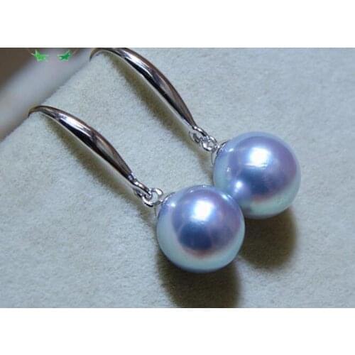 Pair of 9-10mm Natural south sea genuine gray round pearl earring