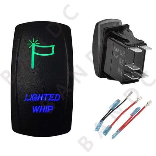 LIGHTED WHIP Rocker Switch 5P ON-OFF SPST Laser Etched Illuminated Green&Blue Led for Car Boat Marine ARB RV UTV,Jumper Wire Set