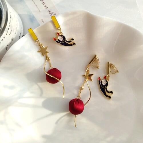 All match space astronaut asymmetric earrings Temperament star hair ball long pendant ear clips