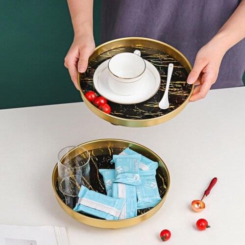 Durable Jewelry Tray Gold Color Vintage Smooth Large Capacity Wrought Iron Wedding Gift Trinket Plate for Desktop Organizer