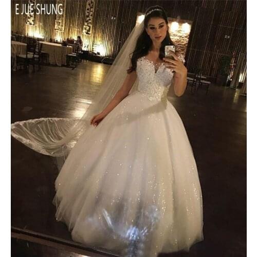 E JUE SHUNG Luxury Wedding Dresses 2020 Sweetheart Neck Lace Up Back Appliques Sequined Tulle Bridal Gowns robe de mariage