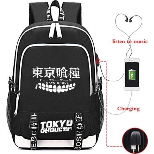 Tokyo Ghoul USB charging backpack Tokyo Ghoul printing backpack Luminous student bag Night Lighting teenagers Student book bag