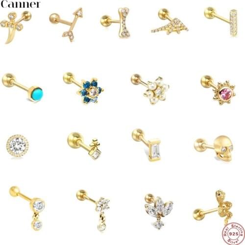 Canner 1pc Pendientes Plata 925 Earrings For Women Stud Earings Geometric Petal Zircon Earings Thread Cartilage Piercing Jewelry