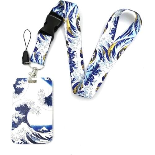 Kanagawa Hokusai Waves Creative Lanyard Card Holder Student Hanging Neck Phone Badge Subway Access Card Holder Accessories