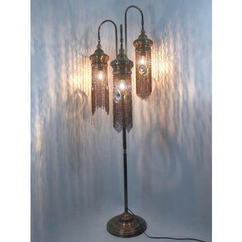 Turkish floor lamp, Chain effect, Rustic farmhouse standing light, Home decoration amazing light