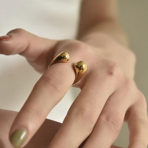 UILZ Gold Color Waterdrop Rings Asymmetric Double Circle Geometric Bague Minimalist Open Rings for Women 2021 Trendy UR2204