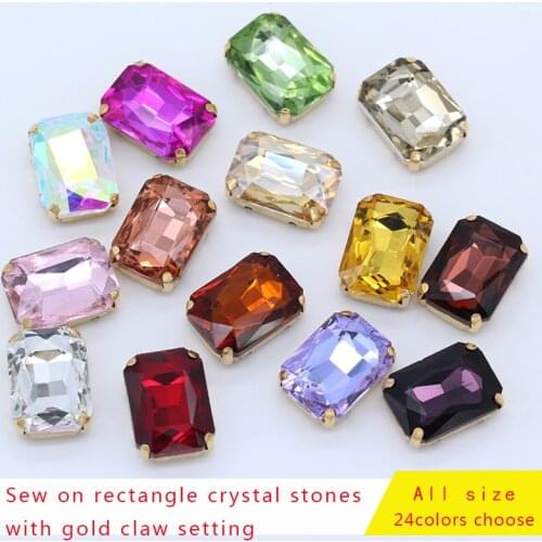 All-size Rectangle sew on crystal glass stone sewing claw rhinestones jewels handmade DIY Decorations shoes clothing Accessories