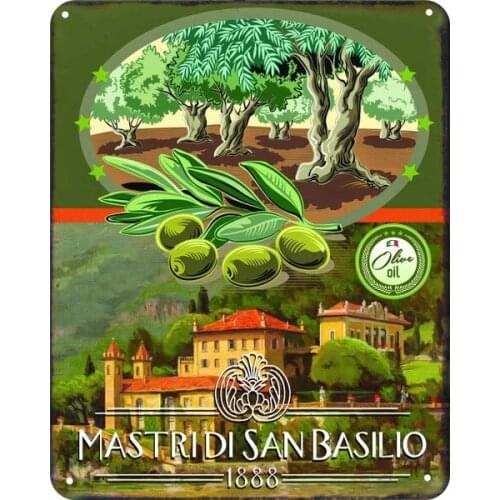 Vintage Tin Poster Olive Oil Mastridi San Basilio Metal Tin Sign 8x12 Inch Retro Art Home Kitchen Bar Restaurant