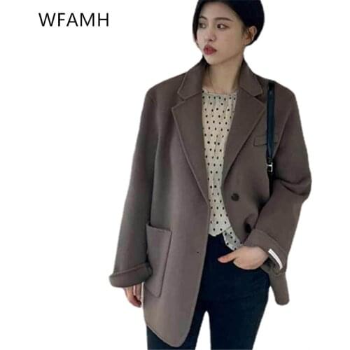 2021 autumn new fashion double-sided cashmere womens suit collar jacket woolen woolen coat women Polyester Solid Pockets