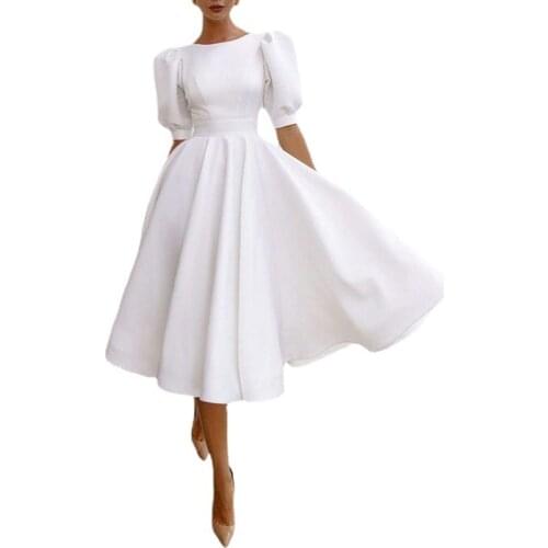 2021 New Fashion Sexy O-neck Summer Dress Woman Casual Hollow out Lantern Sleeve Elegant Beach Party Dresses For Women Femme