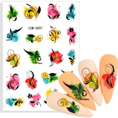1 Sheet Black Leaf 3D Nail Stickers Diamond Design Pattern Adhesive Transfer Sticker DIY Nail Decoration Decal