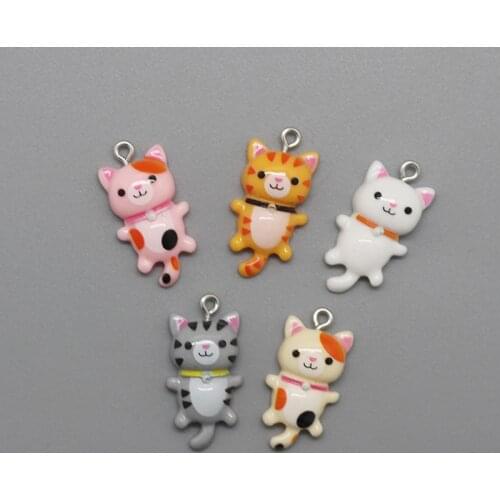 10pcs Kawaii Colorful Cats Earring Resin Charms Cute Animals Keychains Necklace Bracelet Pendant Accessory Diy For Jewelry Make