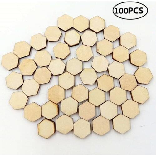 100pcs 20mm 0.78inch Hexagon Laser Cut Unfinished Wooden Discs Crafts DIY for Wedding Party Decor