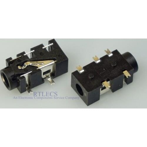 1000pcs Phone Jack 3.5mm 5 pin stereo socket for 4 pole audio plug SMT PCB reflow solderable right angle DC30V 0.5A