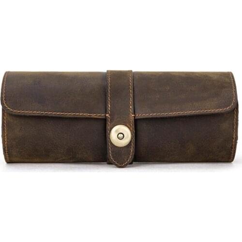 3 Slots Genuine Leather Watch Roll Travel Case Portable Vintage Horse Leather Display Watch Storage Box Watch Organizers