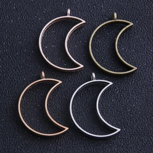 6pcs 25*38mm Four Color Alloy Jewelry Accessories Moon Charm Hollow Glue Blank Pendant Tray Bezel