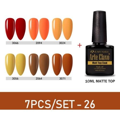 Arte Clavo 7PCS Gel Nail Polish Set With Matt Top Coat Autumn Winter Fashion Frosted Nail Art Gift For Girl Friend Maincure Nail