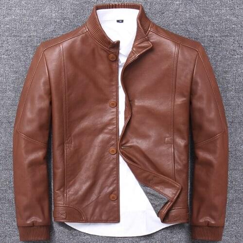 Baseball lead genuine leather clothing short fund self-cultivation man head layer yellow kraft locomotive leisure time fashion