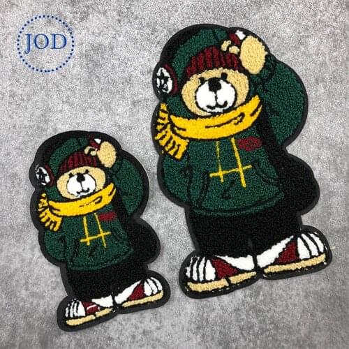 JOD Large Green Wool Bear Patches of Embroidery By Sew on For Clothing Brand Big Patch Clothes Applique Sewing Repair Stickers