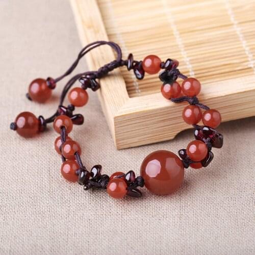 Garnet Agate Handmade Bracelet for Women Men Garnet Beads Bracelets Red Braslet Yoga Meditation Jade Jewelry
