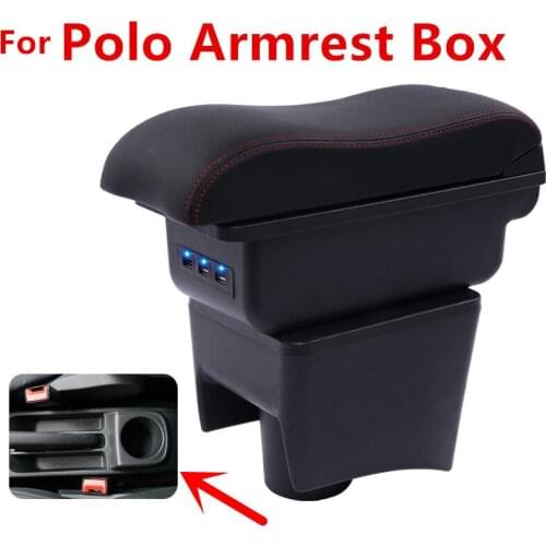 Car Armrest Case For VW Polo 2011-2016 Armrest Central Store Content Storage Box With Cup Holder Ashtray
