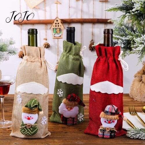 JOJO BOWS 1pc Christmas Burlap Wine Bottle Bag Party Holiday Decoration Christmas Decoration For Home Wrapping Cover Materials