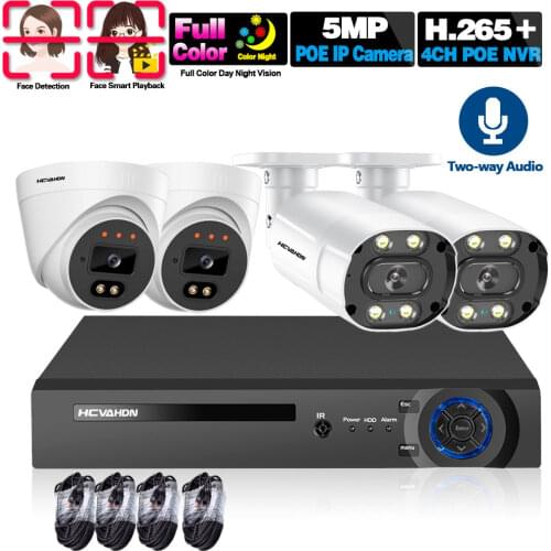 Face Detection 4CH 5MP POE NVR Kit Color Night Vision CCTV Security Camera System Set POE Video Surveillance Camera System Kit