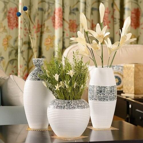 Jun Kai Jingdezhen Ceramic vase modern minimalist three-piece creative home accessories flower porcelain ornaments