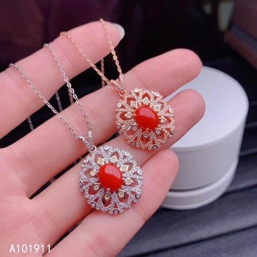 KJJEAXCMY fine jewelry 925 sterling silver inlaid Natural red coral fashion pendant female necklace support detection exquisite