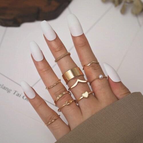 Gold color Retro Knuckle Rings For Women Vintage Geometric star pearl heart Ring Set Party Bohemian Jewelry 10 PCS/Set