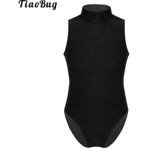 TiaoBug 5 To 14 Years Kids Girls Ballet Dance Bodysuit Sleeveless Mock Neck Cutout Back Gymnastics Leotard Jumpsuit