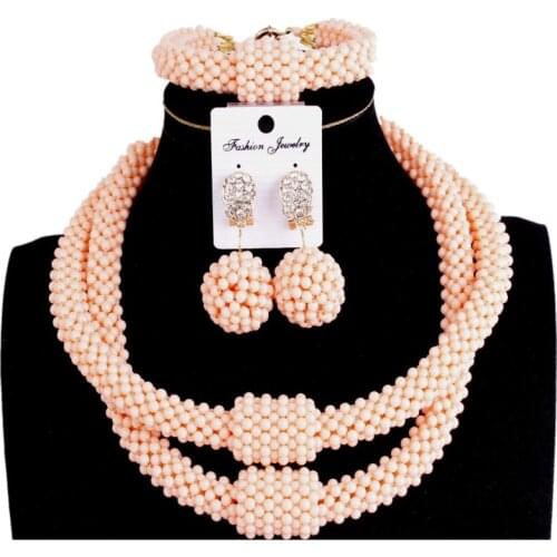 Fine Jewelry Sets Party Light Orange 2 Layers Fashion Jewellery Statement Necklace Women Crystal African beads Jewelry Sets 2018