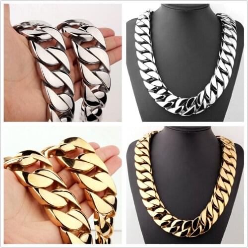 24/31MM Cool Heavy 316L Stainless Steel Silver Color/Gold Cuban Curb Chain Jewelry Mens Necklace Or Bracelet 8-38" High Polished