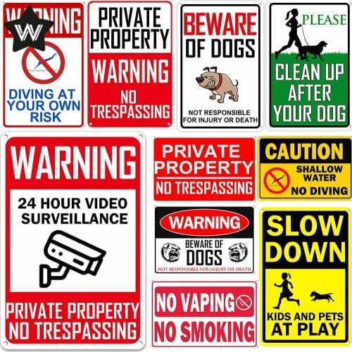 No Vaping No Smoking Metal Sign Vintage Warning Tin Sign Metal Poster Wall Sticker Beware of Dogs Metal Plate for Man Cave Decor
