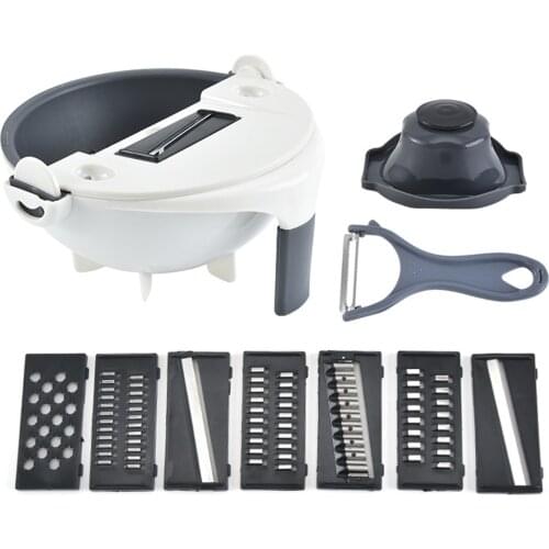 Multifunctional Easy Food Chopper Set with Drain Basket Large Capacity Vegetable Basket with 7 Slicers Kitchen Tools XH8