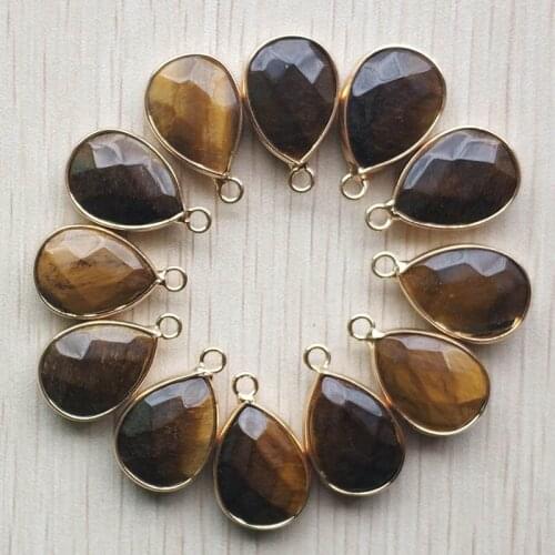 Fashion Natural tiger eyes stone section water drop gold color Connector pendants for jewelry making 12pcs/lot wholesale free