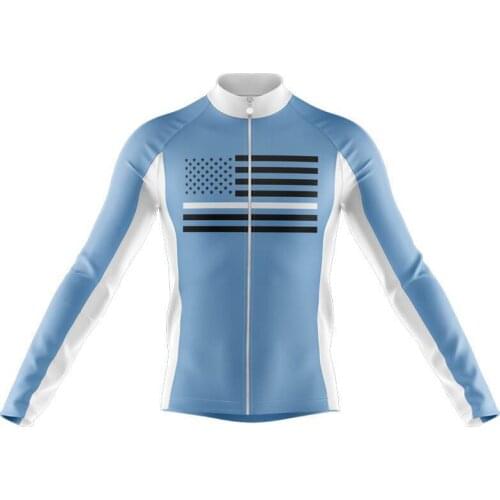 New Long Sleeve Blue Men Cycling JerseyUSA Flag Style Bike Wear Jersey WINTER FLEECE & THIN Cycling Clothing MTB Ropa Ciclismo