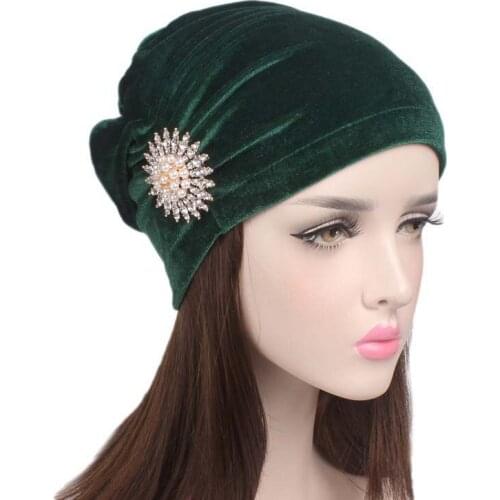 Middle East Spring Autume New India Caps Hats Velvet Muslim Solid Color Hat Turban Hats For Womens Headwear