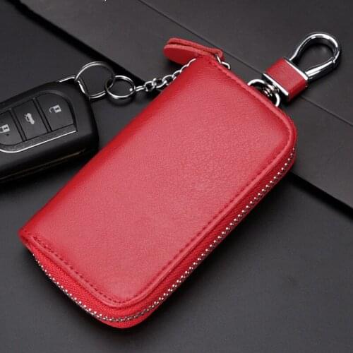 New leather car key case multifunctional zipper pure leather mens key box portable mens waist key clip storage housekeeper