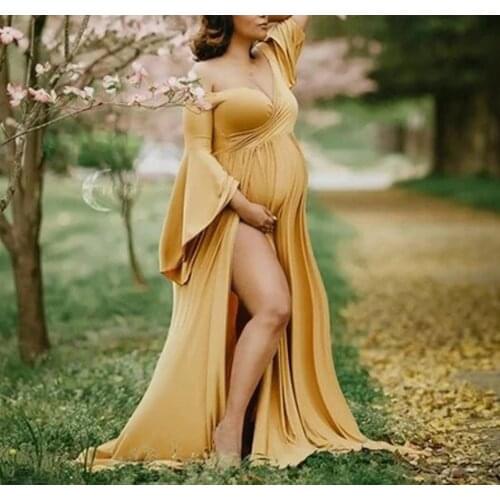 2021 Summer New Maternity Dresses for Photo Shoot Sexy Shouldless Ruffle Pregnant Dresses for Women Maxi Long Pregnancy Dress