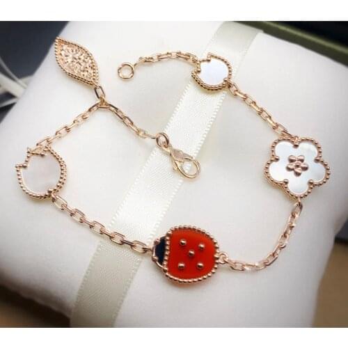 New Popular Beetle Plum Blossom Bracelet Womens Temperament Sweet Romantic Rose Gold S925 Sterling Silver Fritillaria Red Agate