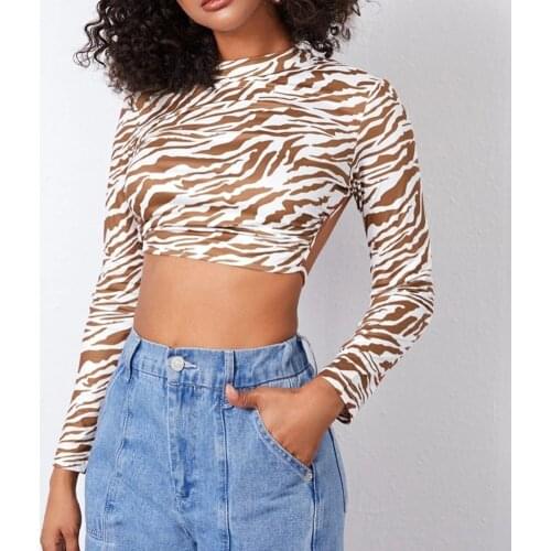 Autumn And Winter New European And American Ladies Tiger Pattern Hit Color Sensation Back Long Sleeve T-shirts