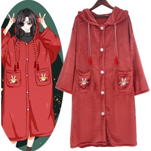 Anime Tian Guan Ci Fu Cosplay Xie Lian Hua Cheng Sleepwear Pajamas Home hooded Flannel pajamas Suitable for men and women shoes