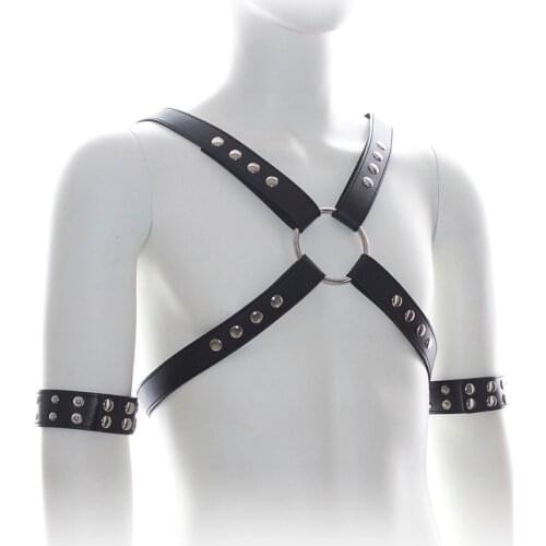 Black Body Chest Harness Punk Goth Artificial Leather Belt with Buckles Rings Chest Strap Harness Bandage Belts for Men Women
