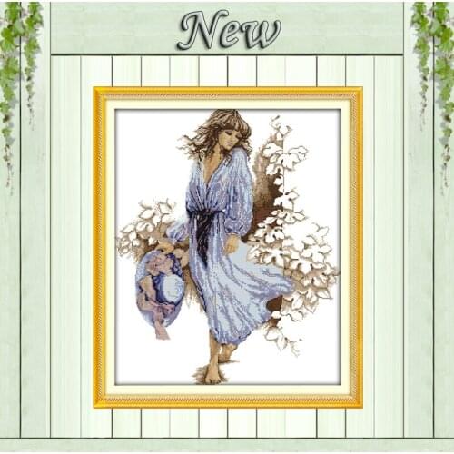 Sexy Girl woman in the blue dress Counted Print on fabric DMC 11CT 14CT Cross Stitch kits Needlework Sets embroidery Home Decor