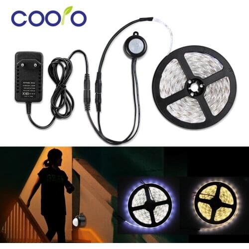COOLO 1M-5M LED Under Cabinet Lights PIR Motion Sensor 2835 DC 12V LED Strip Under Bed Lamp For Bedroom Stairs Kitchen Wardrobe