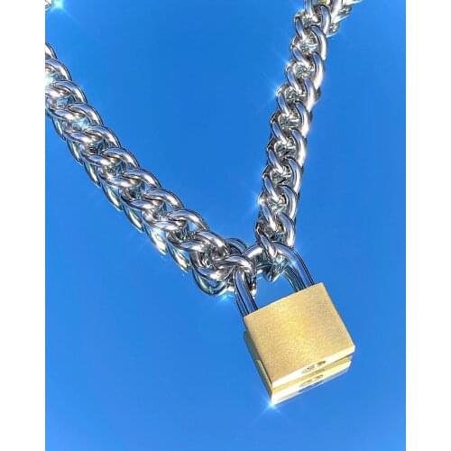 Vintage Lock Pendant Stainless Steel European and American Punk Collar Necklace Cool Ornament