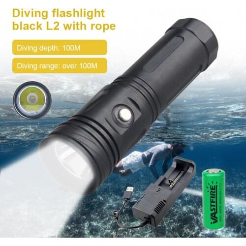 Waterproof Diving Flashlight XM-L2 LED Underwater 100 Meters magnetically switch Camping Dive Lantern+rope+26650 18650 Battery