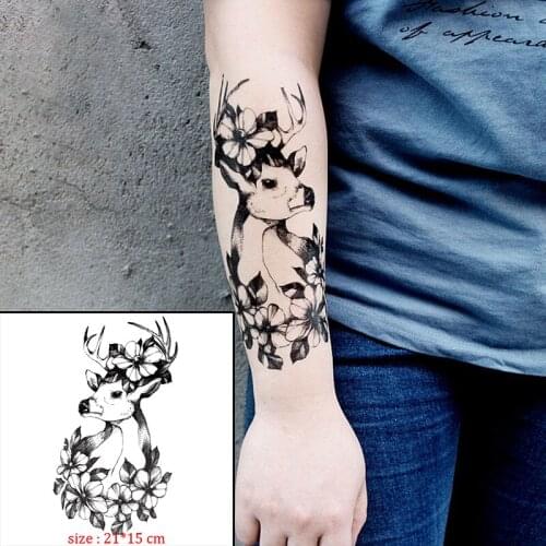 Pere Davids Deer Fish Snake Flower Tattoos Waterproof Temporary Sticker Wild Animal Fake Tattoo for Men Body Art Custom Tatoos