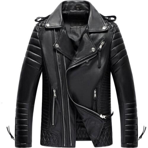 YOLANFAIRY Genuine Leather Jacket Men Quality Sheepskin Leather Bomber Jackets Spring Autumn Motocycle Plus Size 19-815 MF606